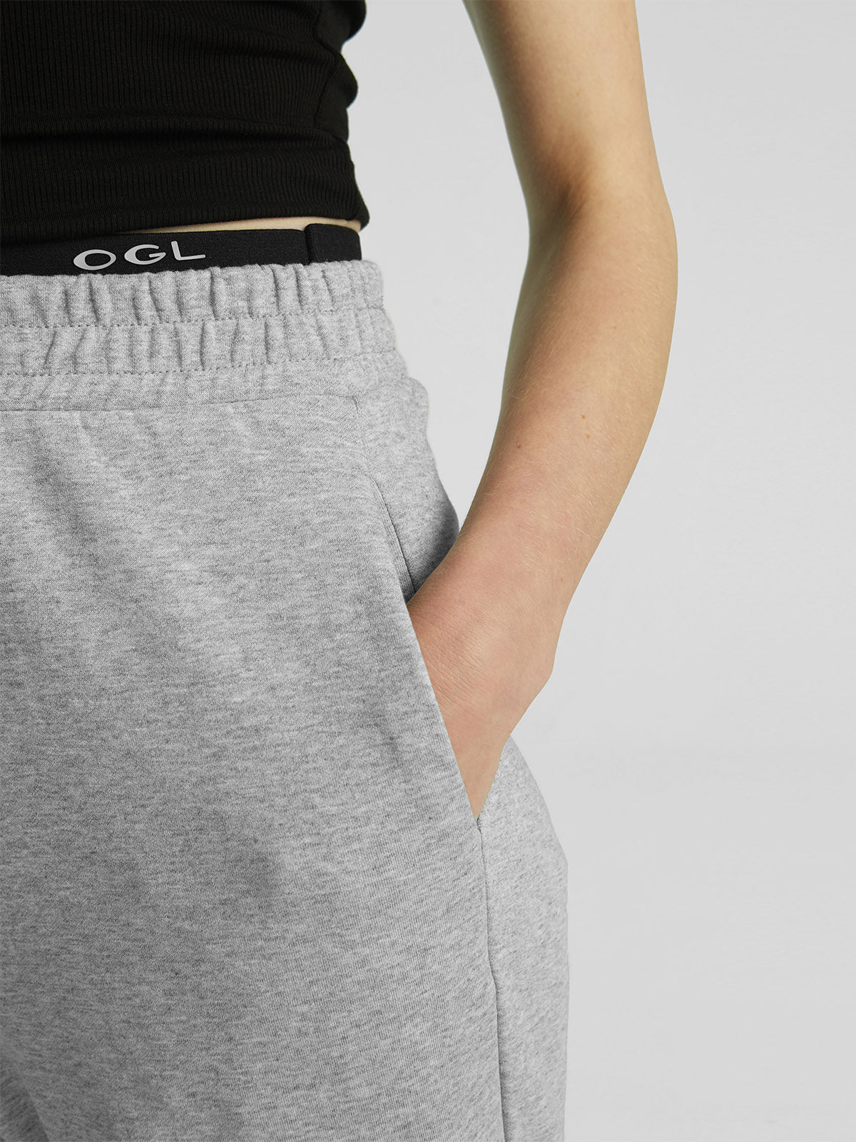 Double Waistband Straight Leg Pants - Heather Grey