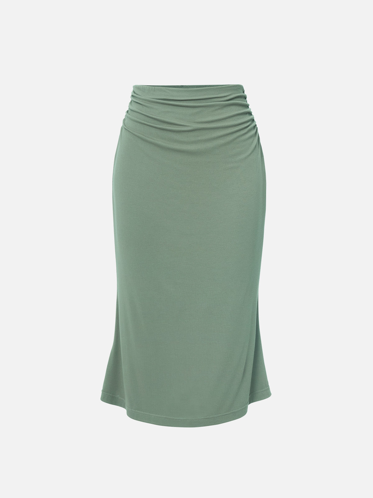 Eco-SkinKiss® Ruched Side Mermaid Midi Skirt - Sage Spray