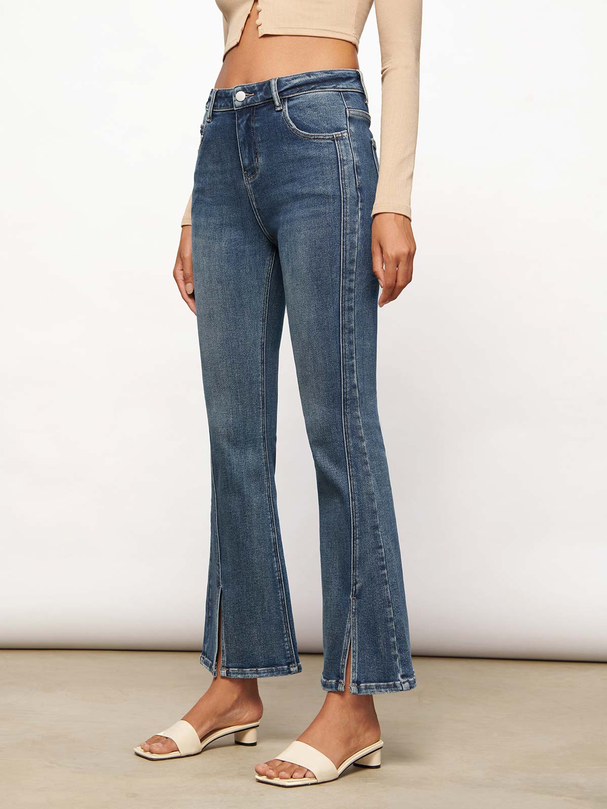 Split-hem Flare Jeans - Coast