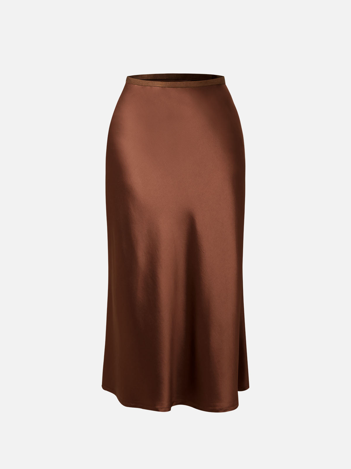 Silk-Like Satin Midi Slip Skirt Bias-Cut High Waisted Womens Skirt