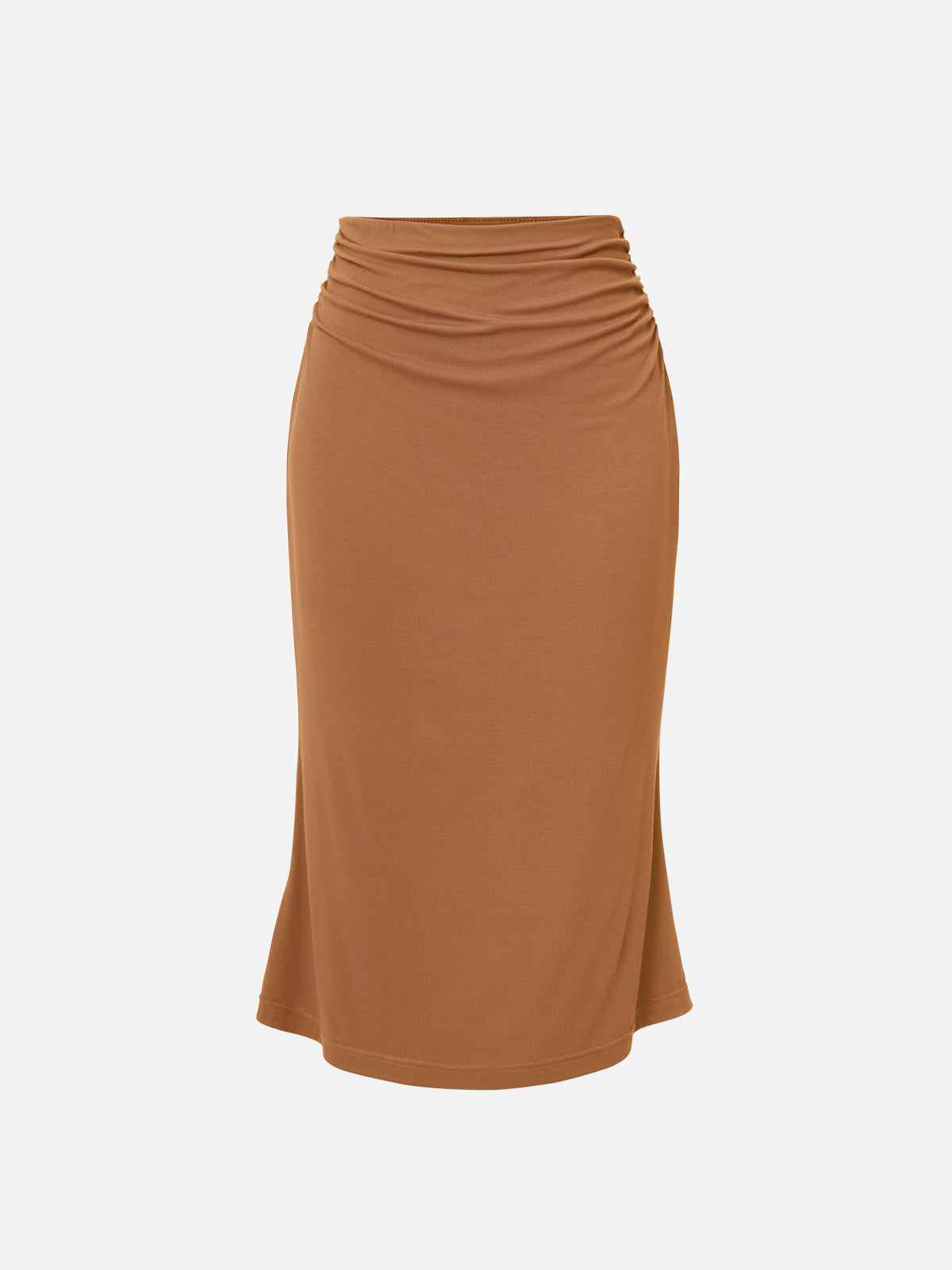 Eco-SkinKiss® Ruched Side Mermaid Midi Skirt - Coffee