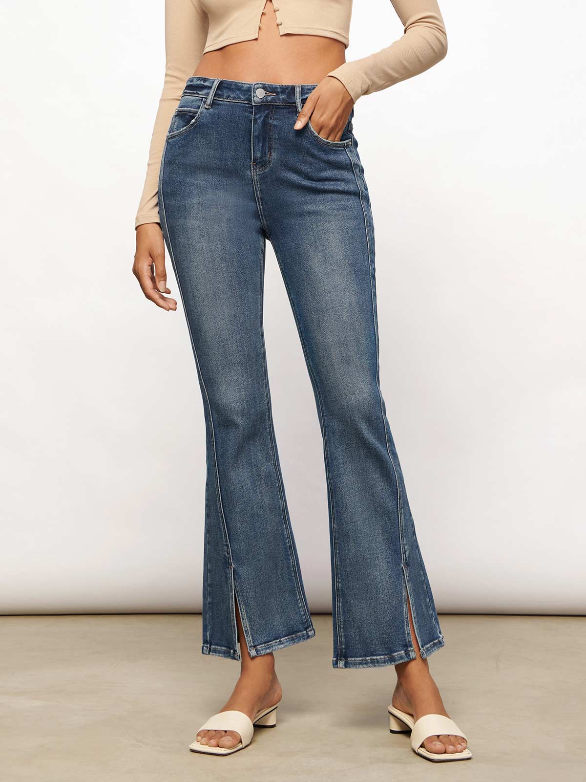 Split-hem Flare Jeans - Coast