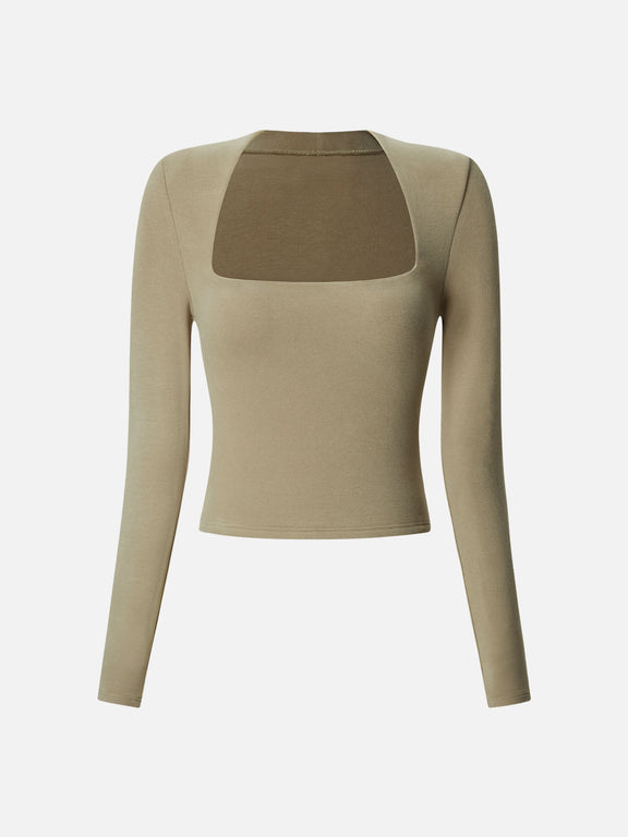 OGLmove Brushed Square Neck Long Sleeve Fall Top for Women