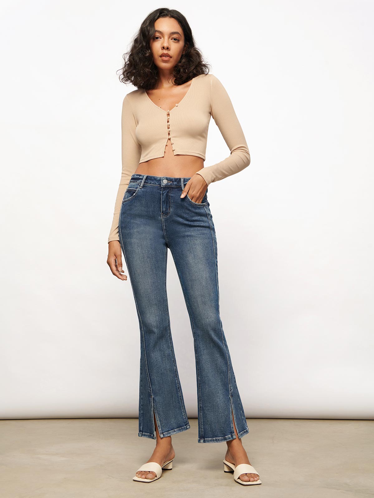 Split-hem Flare Jeans - Coast