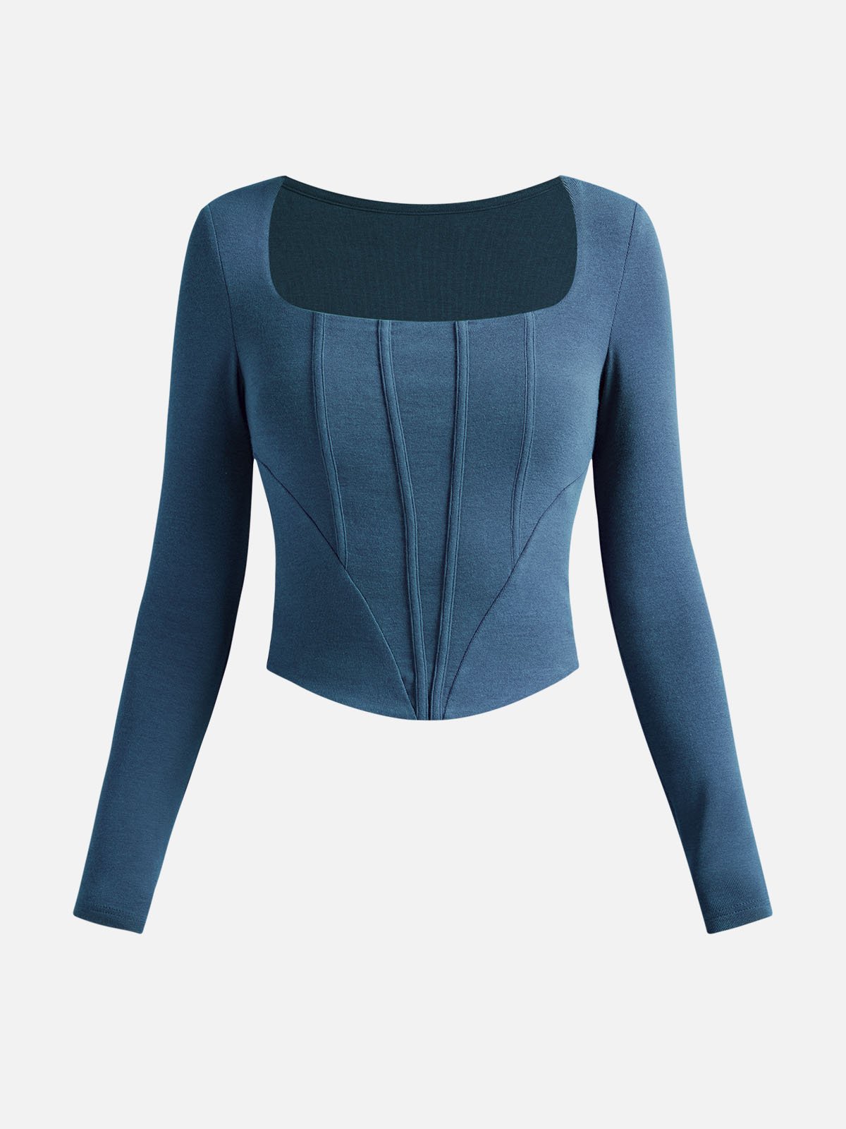 Hesxuno Long Sleeve Corset Top Woman Solid Color Square Collar
