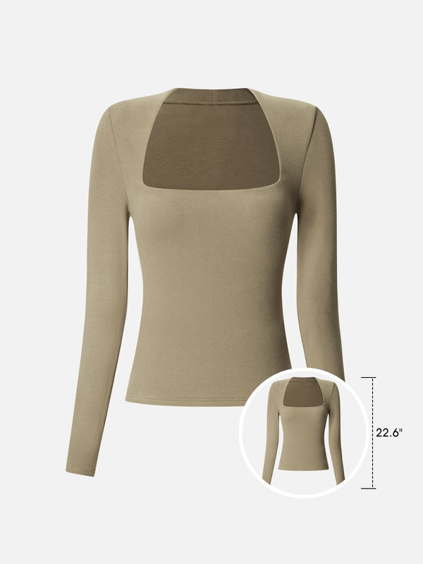 Eco-Mousse® Brushed Tapered Square Neck Hip Length Top
