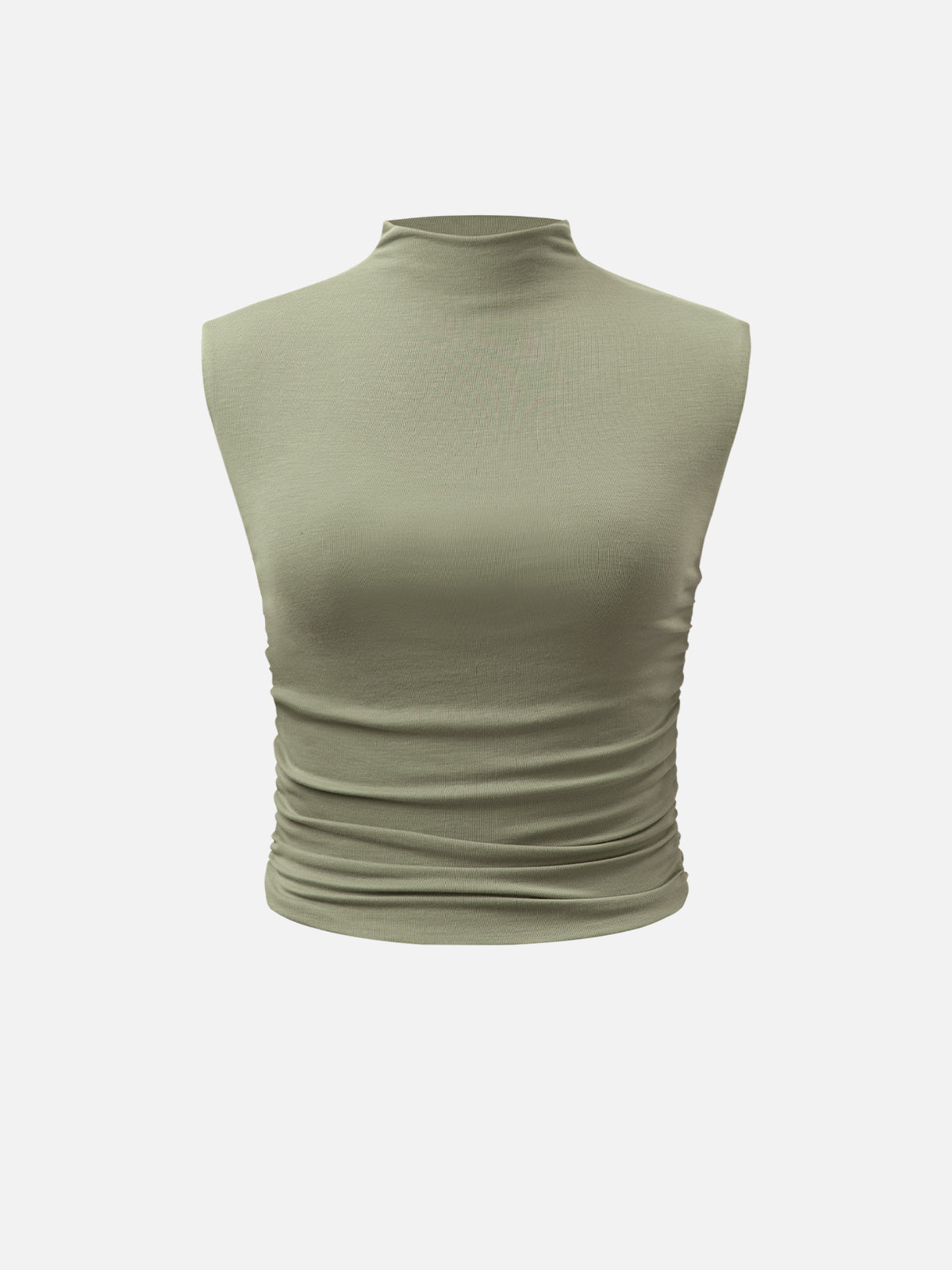 Eco-SkinKiss® Workleisure Mock Neck Ruched Sides Tank Top - Taupe